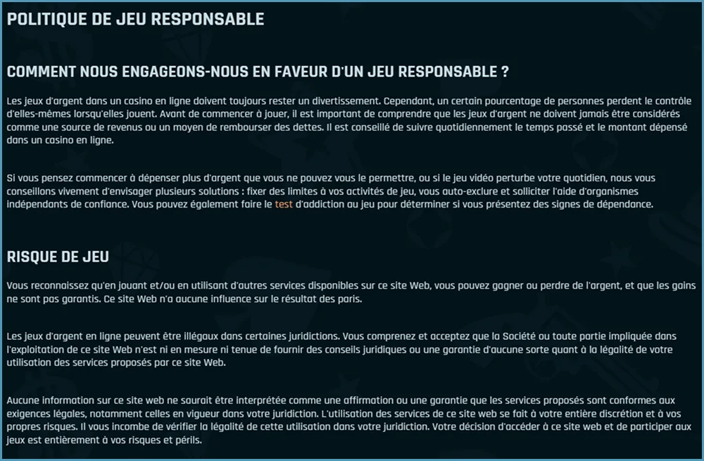 Politique de jeu responsable de Ringospin avec informations sur les risques liés au jeu