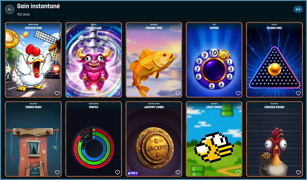 Jeux Instant Win de Ringospin avec Plinko Max, Vortex, Jackpot Limbo, Chicken Run et Lucky Claw