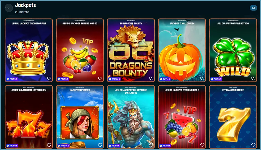 Catégorie Jackpots de Ringospin avec 88 Dragons Bounty, Pirate Jackpots et 777 Diamond Strike
